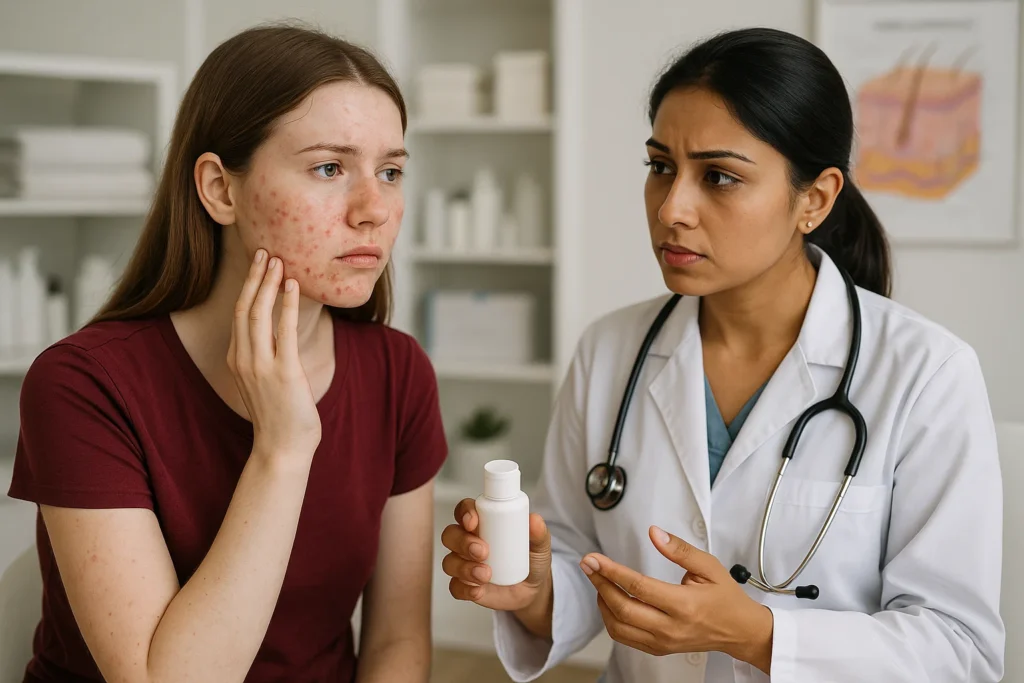 A dermatologist at Dermacian clinic in Jaipur performing acne treatment on a patient’s face, showcasing the clinic's trusted acne treatment methods.