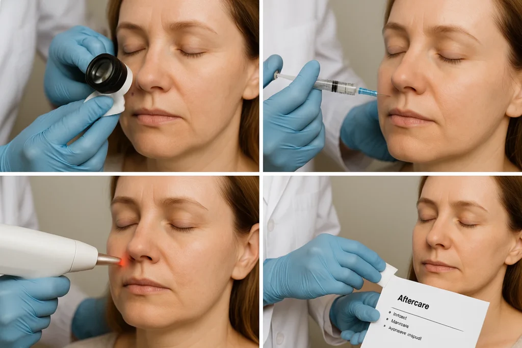 Laser mole removal procedure by a dermatologist in India, highlighting a non-invasive treatment option for facial moles.