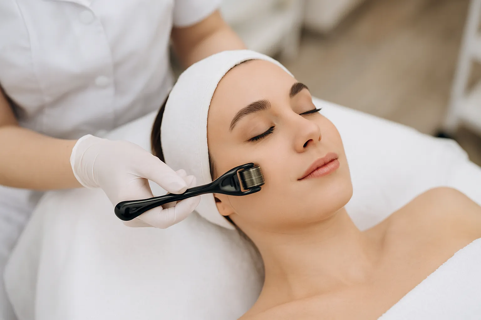 Woman receiving professional derma roller treatment in Jaipur clinic