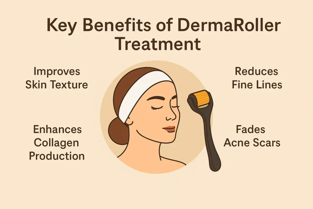 Artistic image showing DermaRoller and glowing skin concept representing benefits of microneedling treatment